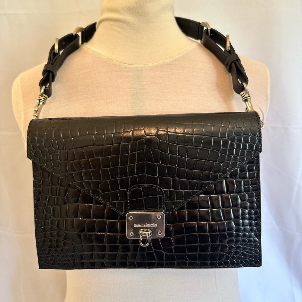 Russell & Bromley London Vintage Envelope Croc Embossed Leather Shoulder Bag